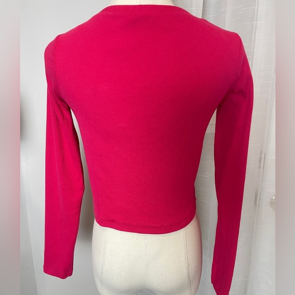 Zara Pink One Button Cropped Ribbed Cardigan Size Medium - Picture 4 of 7